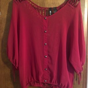 BKE Red Blouse w/ Crotchet Detail